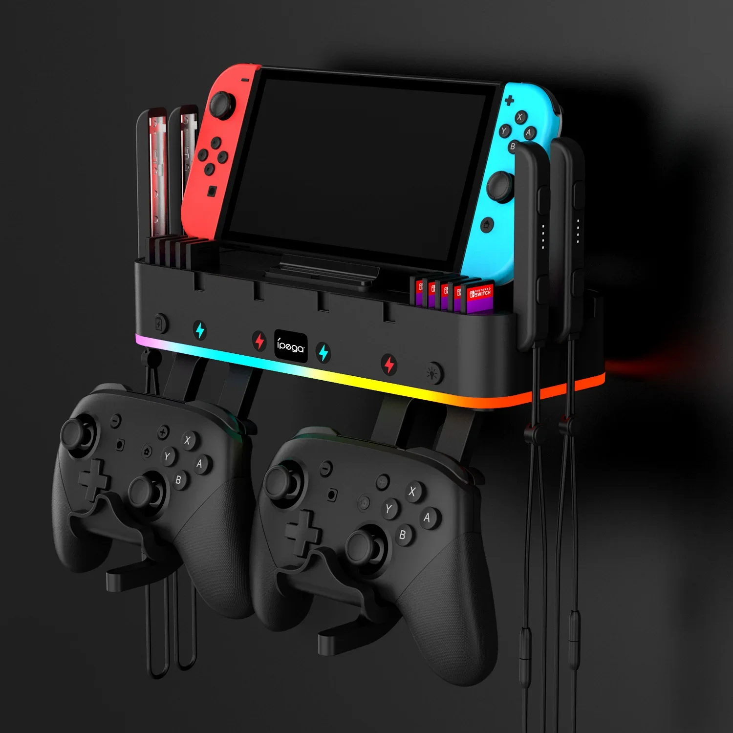 IPEGA PG-SW107 RGBWall Mount for Switch with Joy-Con Charger,Holder for Nintendo Switch / OLED with Switch Organizer