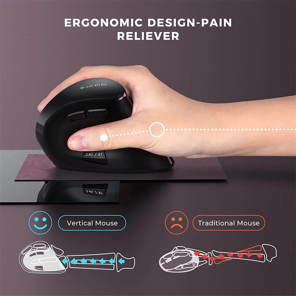 Jomaa Bluetooth Mais 2.4g Usb Mouse sem Fio Vertical Mão Direita Recarregável Mouse para Tablet Portátil Notebok Ergonômico Ratos - Imagem 5