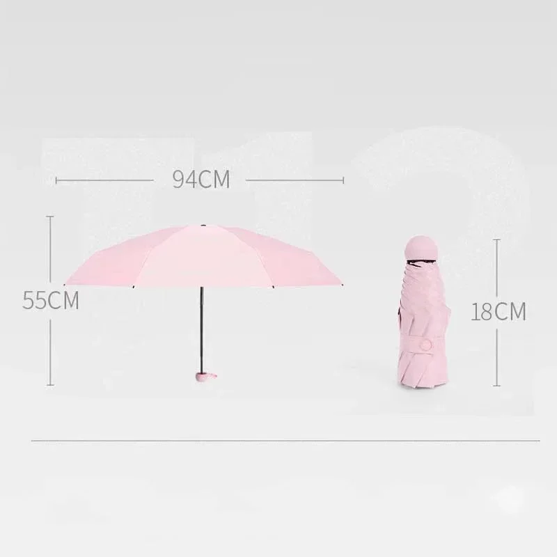 New Capsule Umbrella Portable Mini Sunshade Sunscreen Rain Umbrella Black Rubber Alloy Handle Foldable Sun Rain Dual Use Capsule