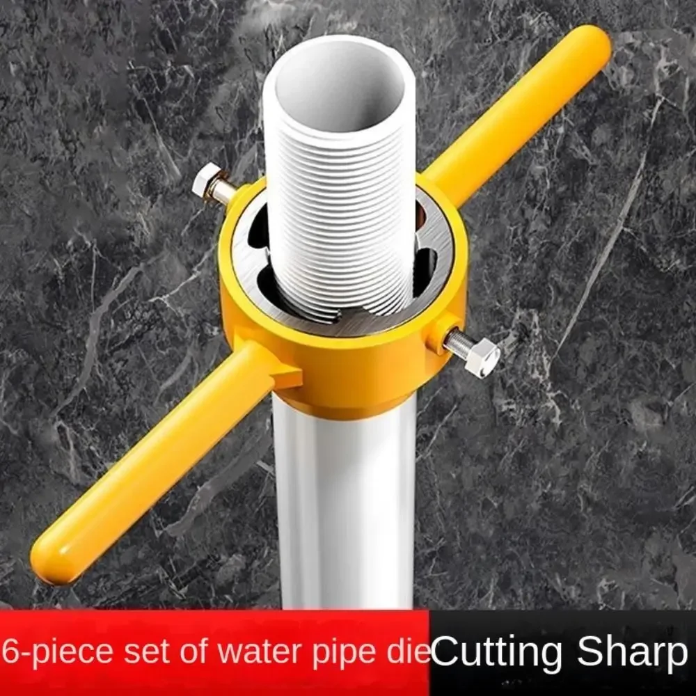 6Pcs PVC Pipe Threader Tool Pipe with 1/2 Inch 3/4 Inch 1 Inch Dies Pipe Threader Plumbing Manual Hand Tool Round Die Set