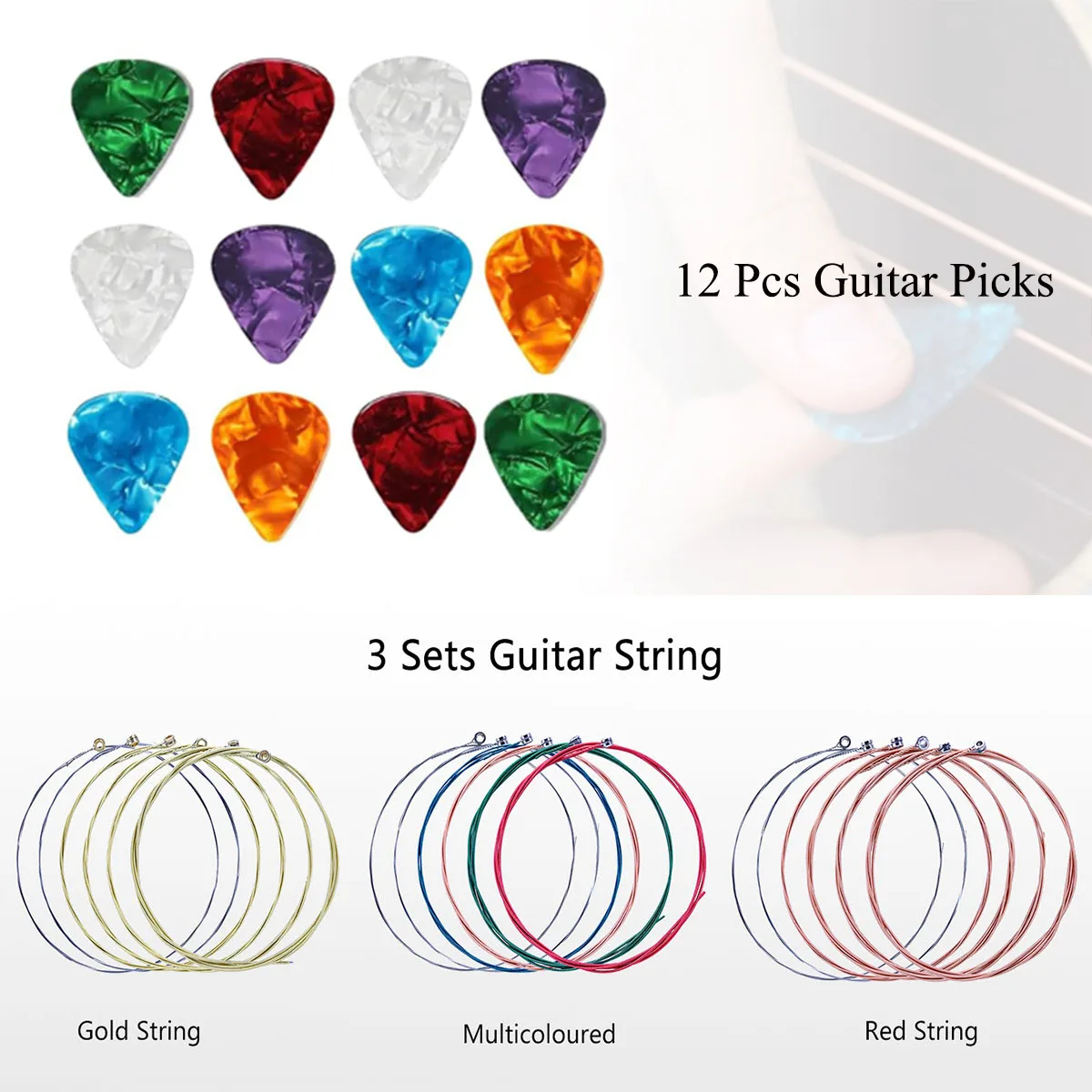 48-teiliges Gitarrenzubehör-Set für Anfänger – Kapodaster, Saiten, Picks, Wickler, Stegstifte und Sättel, All-in-One-Gitarren-Wartungsset – Detail 9