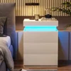 Nightstand with Charging Station and LED Lights,Night Stand with Sliding Top for Bedroom,Bedside Table with Drawers,Modern End 1