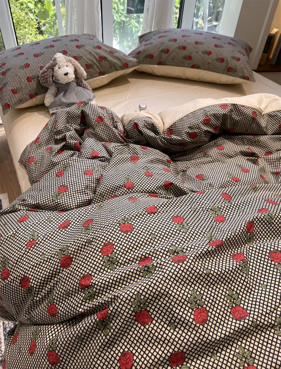 

vintage romantic flower rose bedding set,twin full queen king retro sweet cotton home textile bed sheet pillow case quilt cover