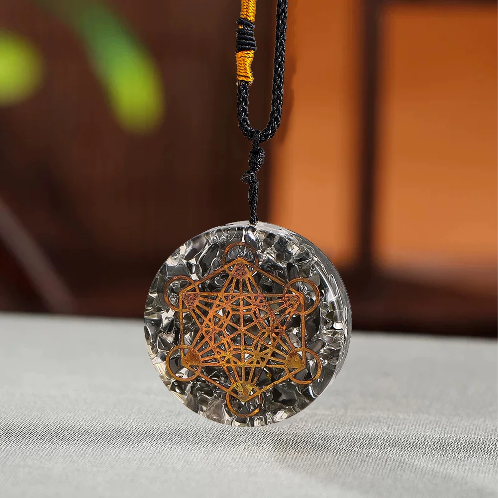 Orgonit-Anhänger-Halsketten, Metatron-Würfel, Obsidian, zerkleinerter Stein, Energie, Heilung, Pendel, Halsband, Meditation, Schmuck, Geschenke