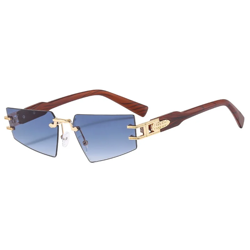 

Woodgrain Leg Design Frameless Sunglasses for Women Men Punk Style Rimless Sun Shades Glasses Female Male UV400 Protection Oculo