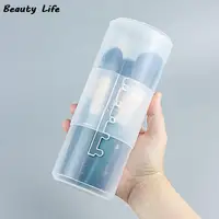 Adjustable Height PVC Makeup Brush Holder Display Storage Cup Organizer with Lid 2