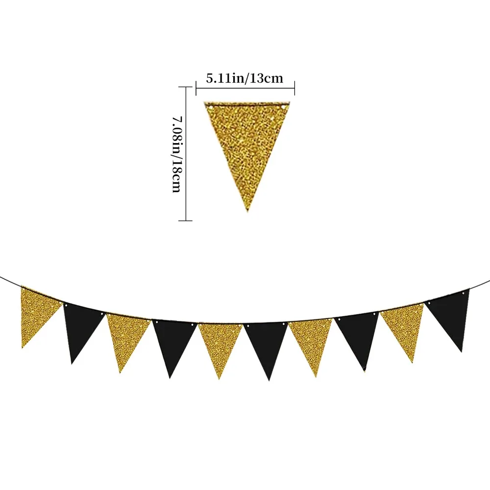 5CM Black Gold Triangle Flag Party Background Banner Decoration Happy Birthday Wedding Bachelorette Party Decoration Supplies