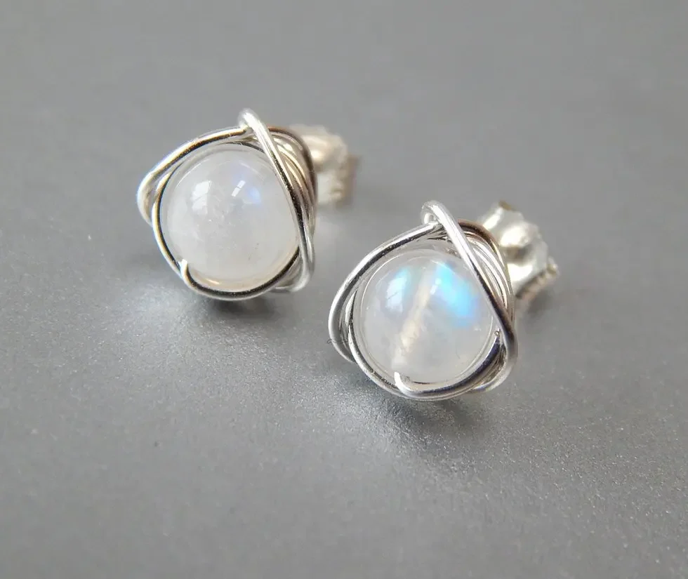 

DIWENFU 925 Sterling Silver Moonstone Jewelry Stud Earring for Women Bohemia Moonstone Round Party Aros Mujer Oreja Earring Girl