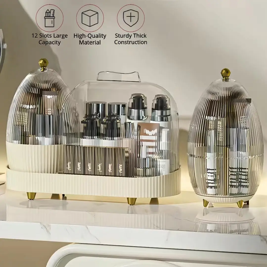 Rotating Clear Makeup Organizer with Lid,Large Capacity Cosmetic Display Case,Bathroom Countertop or Dresser 2