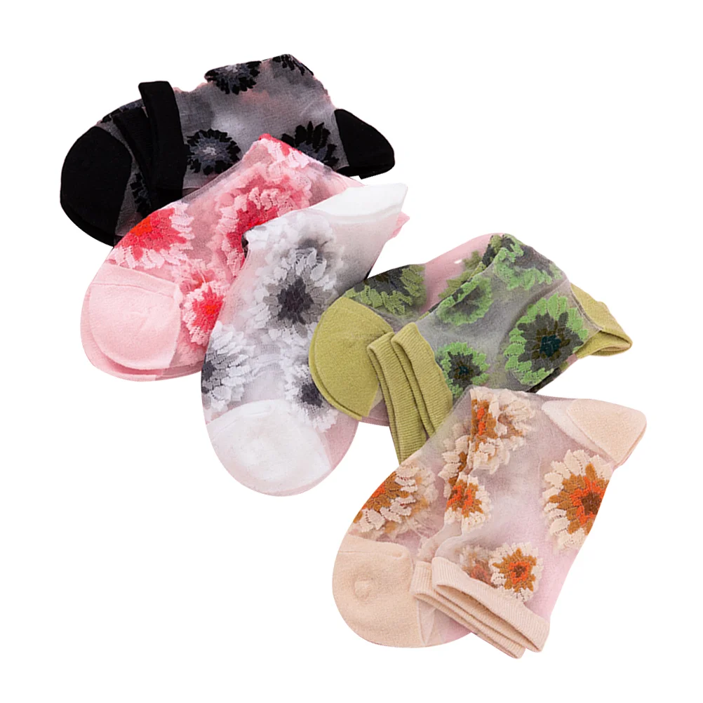 

5 Pairs Sheer Socks Summer Thin Mesh Lace Ankle Socks for Women Teen Girls