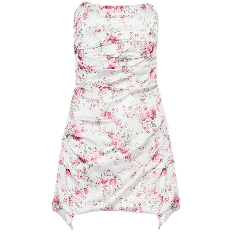

Tube Top Dress Fishbone Waist A- line Short Skirt Hot Girl Birthday Dress white dress