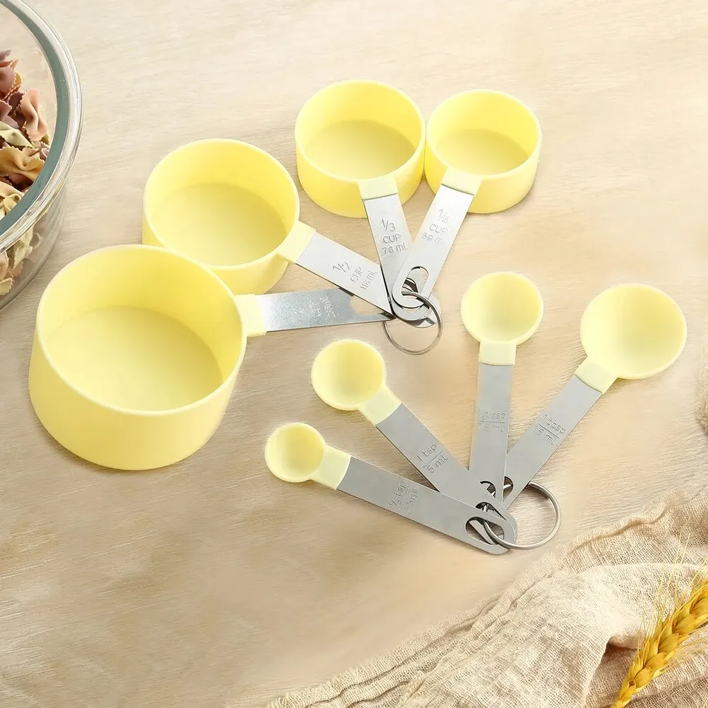 Measuring Cup and Spoon Set 8-piece Stainless Steel Handle Plastic Graduated