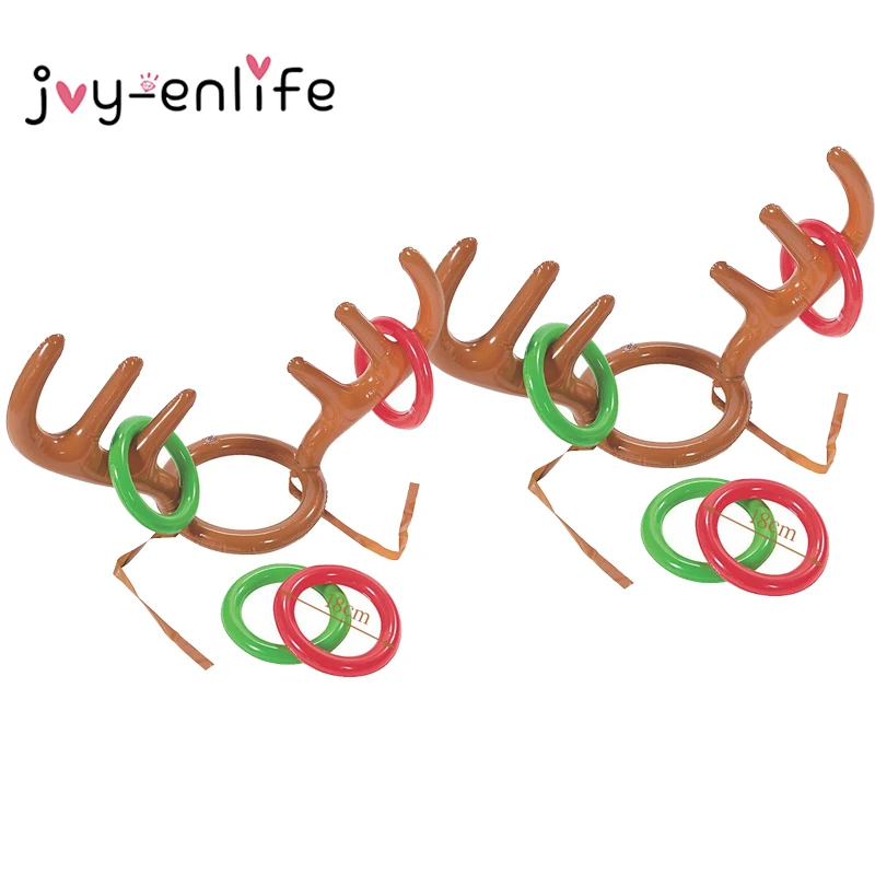 

2set Christmas Game Inflatable Reindeer Antler Hat Ring Toss Kids Aldult Xmas Gift New Year Decor Outdoor Inflated Toys Supplies