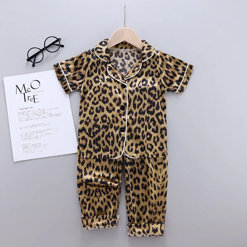 

2023 Summer Boys Girls Pajamas Cartoon Unicorn Bear Animals Pattern T-shirt+Pants 2Pcs Suit For 2-12 Years Kids Home Clothing