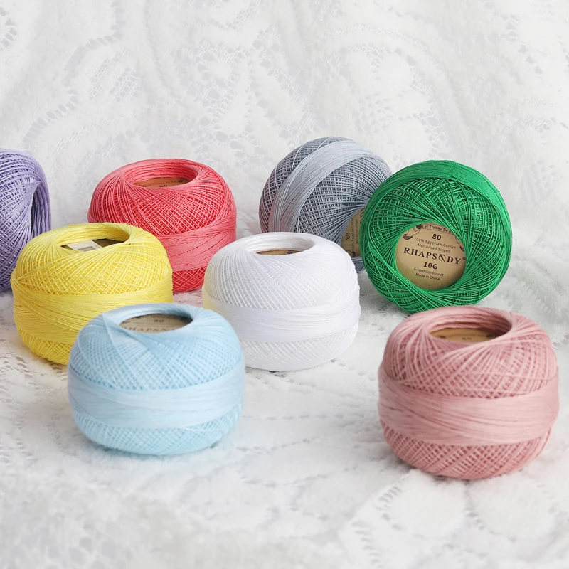 Rhapsody Premium Size 80 Cotton Crochet Thread 100% Egyptian Mercerized Singed 13 Colors 10G Tatting Needlepoint Bobbin Lace