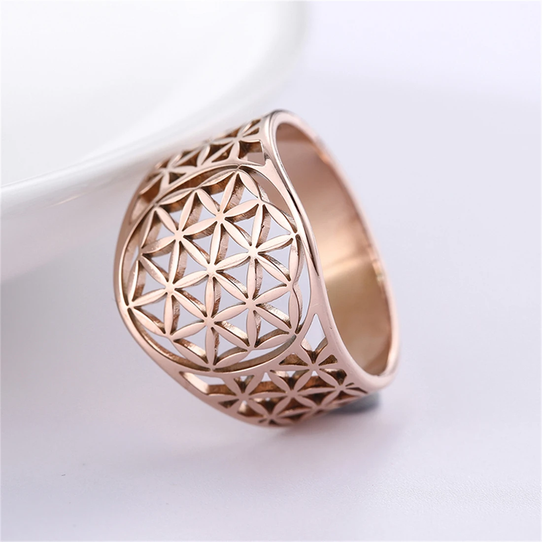 EUEAVAN Flower of Life Rings Stainless Steel Hollow Sacred Mandala Ring for Women Men Spiritual Jewelry Gift 4