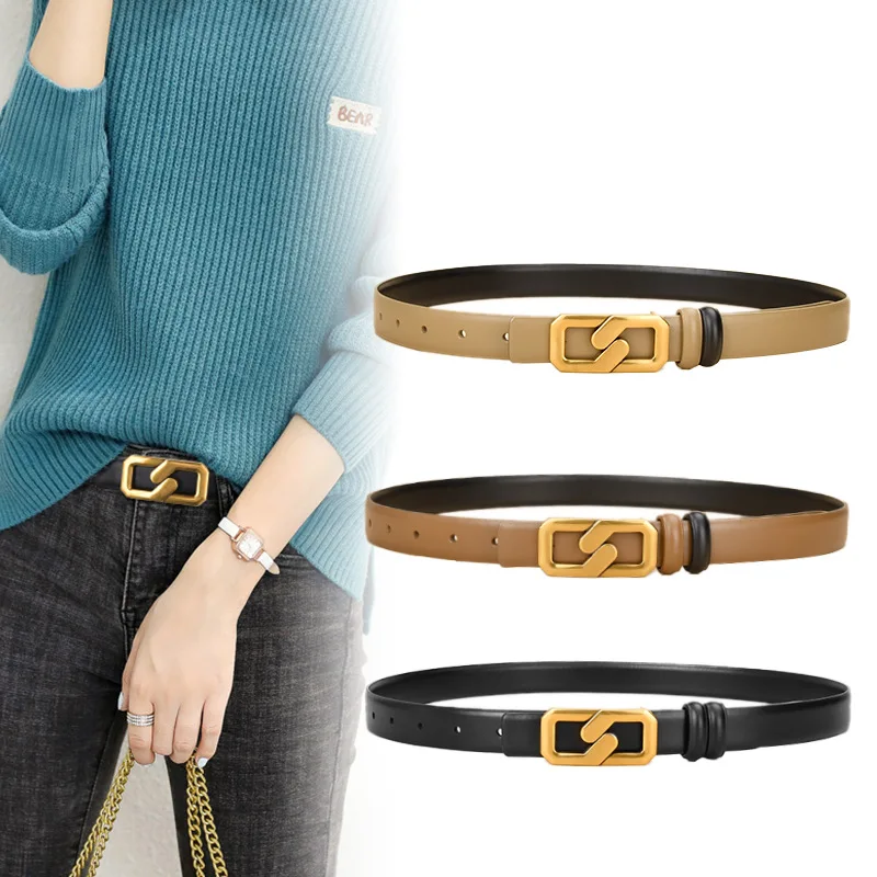 New Ladies Genuine Leather Belts Bandwidth Jeans Belts Dress Decoration Versatile High Quality Women's Double Sided Waistband