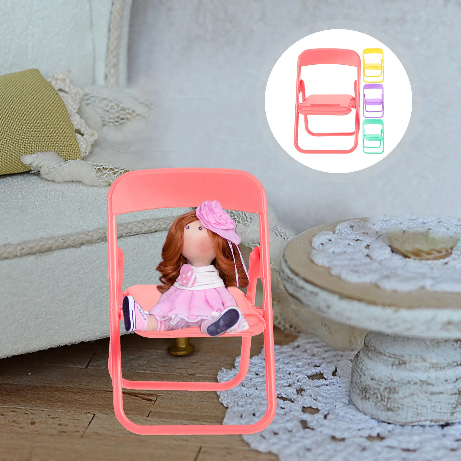 

4 Pcs Toys for Toddlers Folding Chair Baby Infant Miniature Model Furniture Kids Child