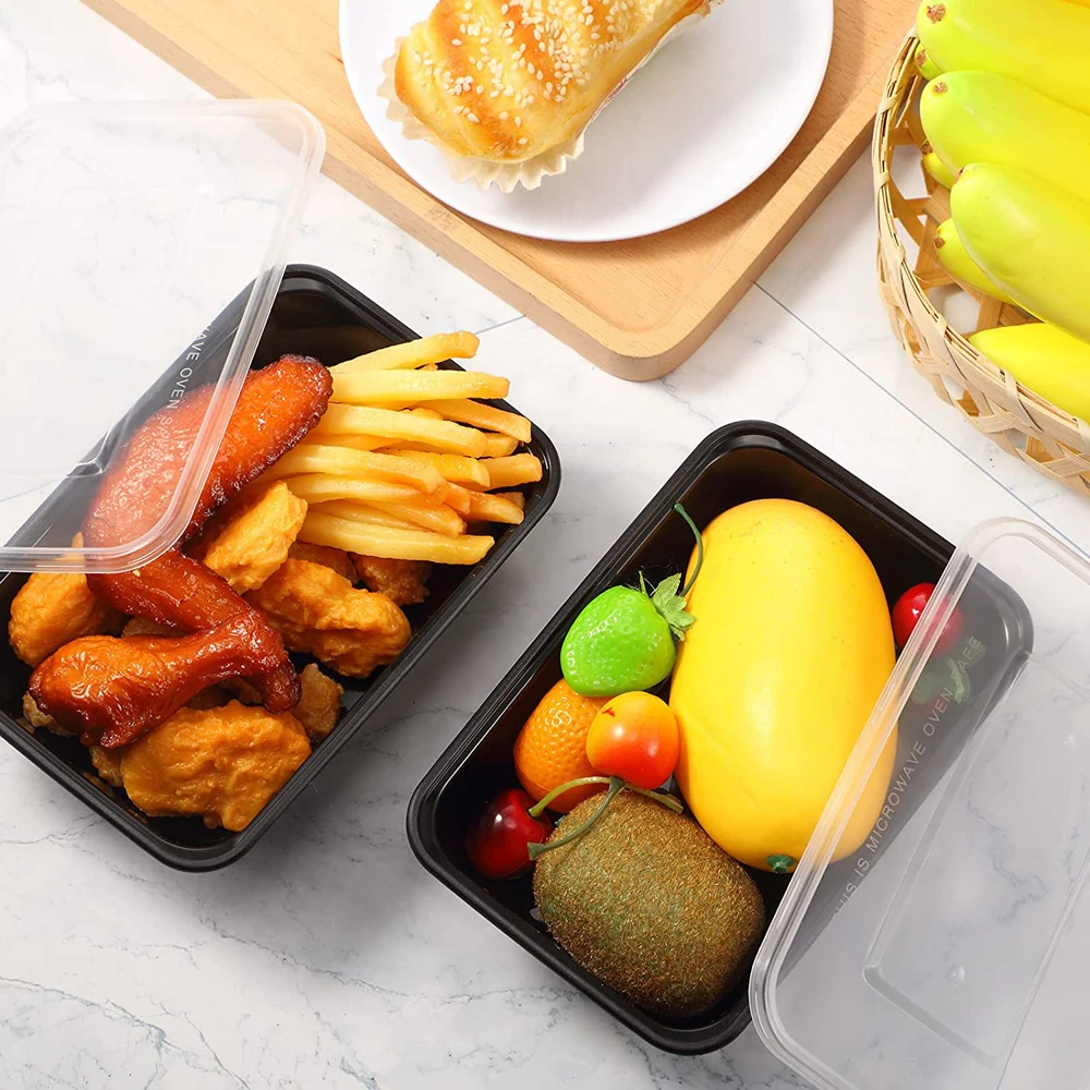 Description Picture 5 of item20PCS Plastic Disposable Black Food Containers 1000ml Take out Containers With Lid Salads Fresh-keeping Container Carry Out Box