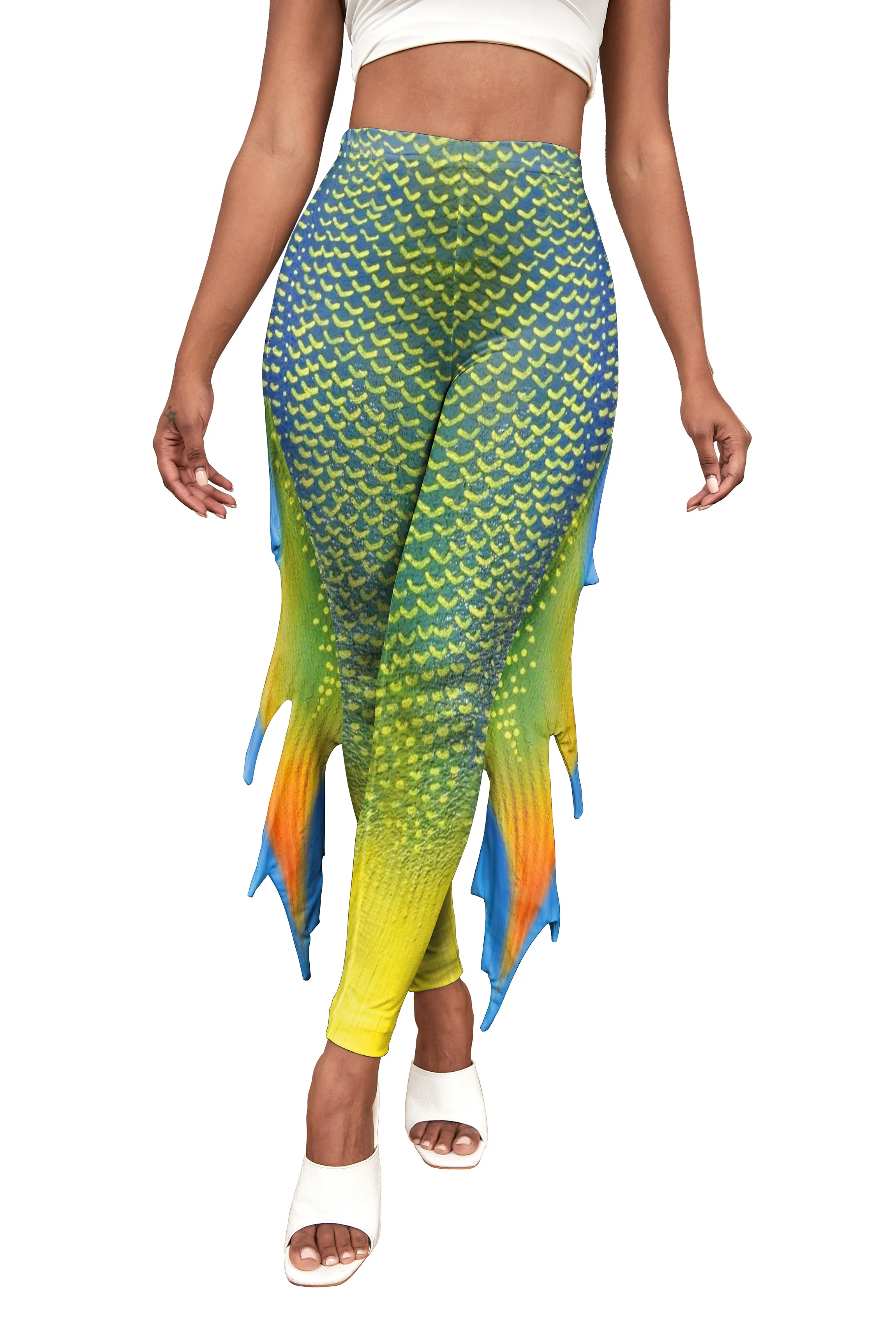 NADANBAO Damen-Leggings mit Meerjungfrauen-Print, Fischschuppen-3D-Muster, mittelhohe Taille, modische Hose, Sommer-Streetwear – Detail 23