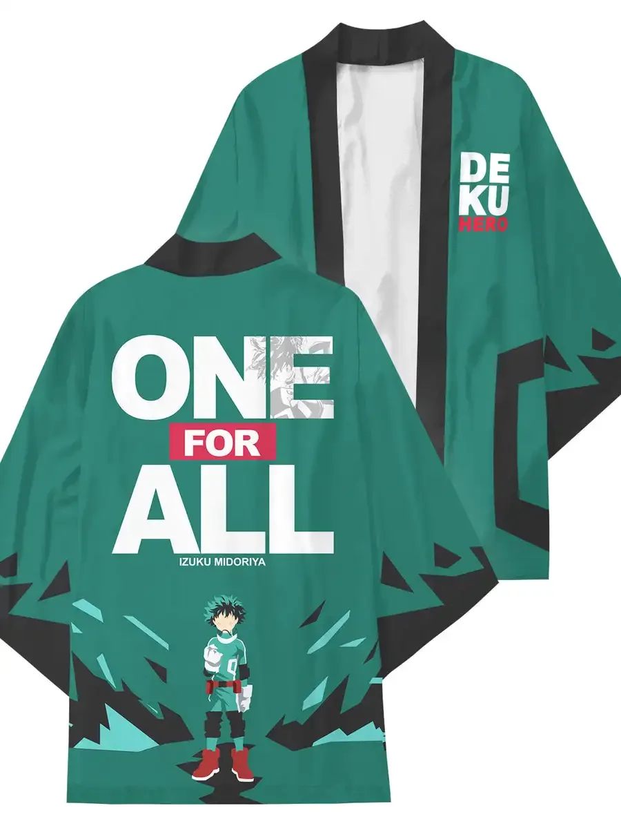 Deku One for All KimonoKimono Cape Loose Three-quarter Sleeve Cardigan Robe Haori Anime Cape Short Sleeve T-Shirt