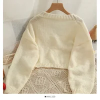 PTKPCC New Autumn Colourful Applique Flower Cardigan for Women Cute Long  V-neck Knit Crop Sweater Girl Soft Knitwear 2