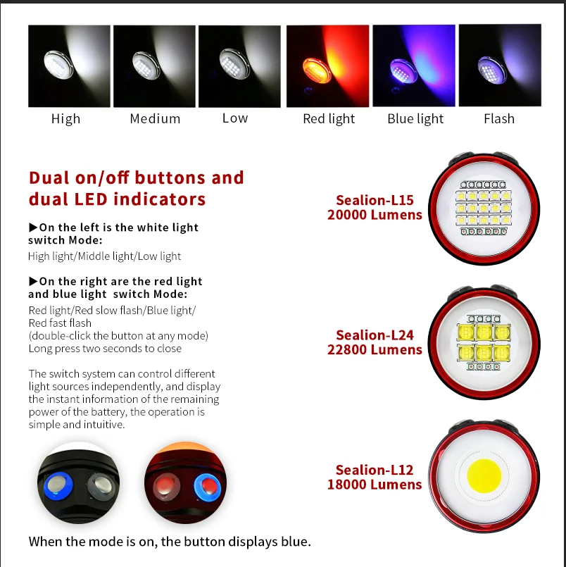 LetonPower Diving Flashlight 22800Lumens rechargeabl Underwater Lighting 100m Waterproof Torch For Photography Video Fill Light - Image 2