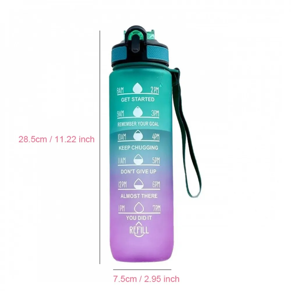 Large Gradient Leakproof Water Bottle with Time Marker - Ideal for Sports, Fitness, and Everyday Use