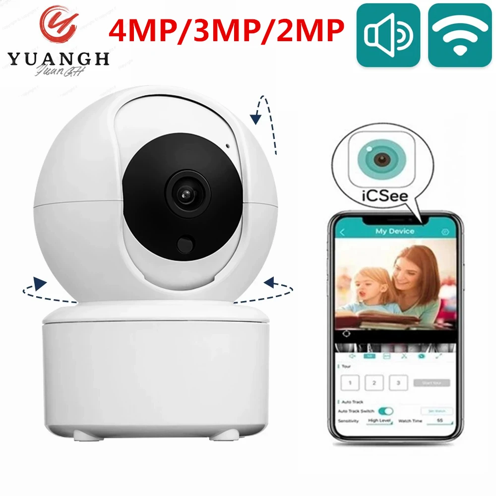 WIFI Security Cameras 4MP ICSee APP Human Tracking Two Ways Audio CCTV Indoor Wireless Home
