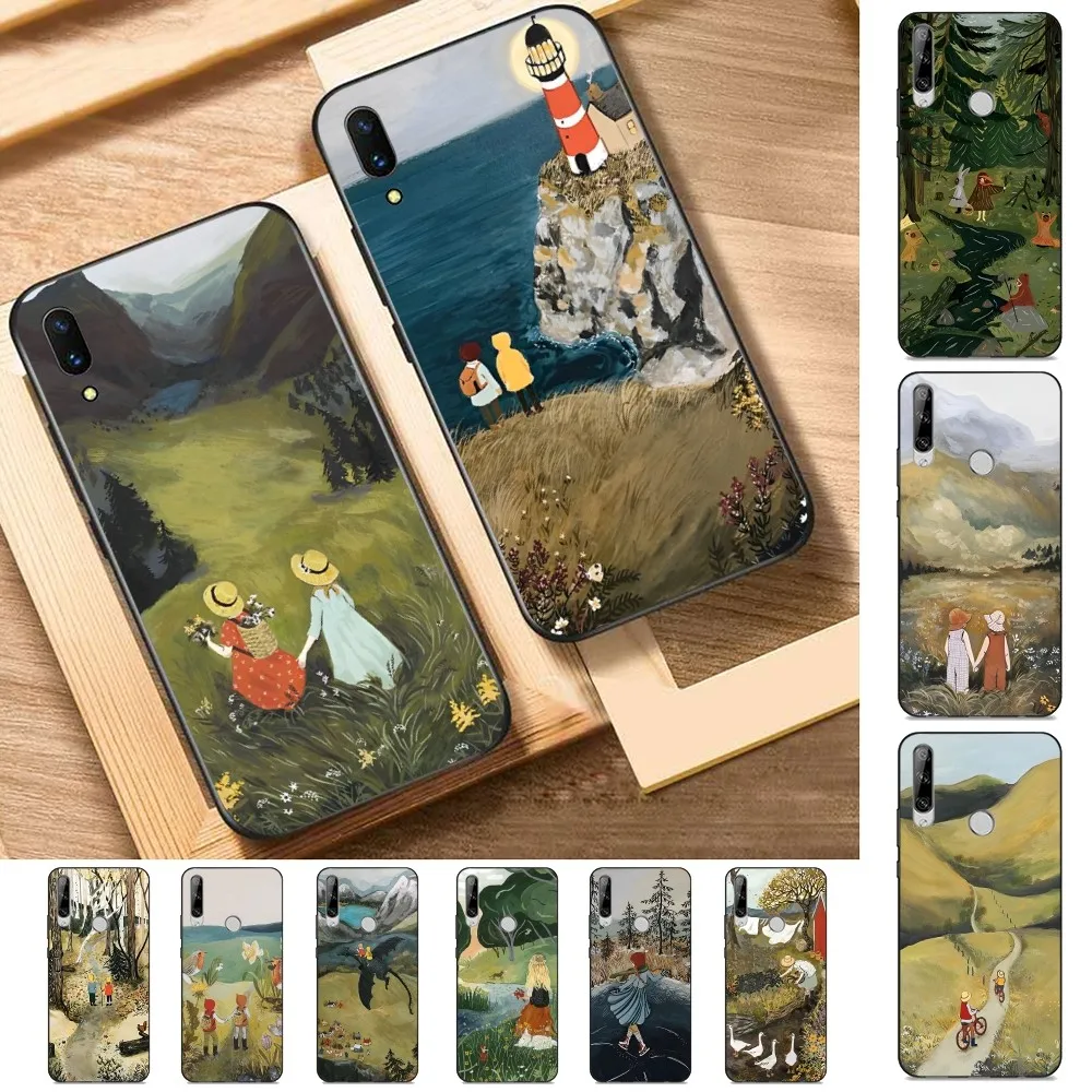 

Cartoon Scenery Girl Phone Case For Huawei Y9 6 7 5 Prime Enjoy 7s 7 8 plus 7a 9e 9plus 8E Lite Psmart Shell
