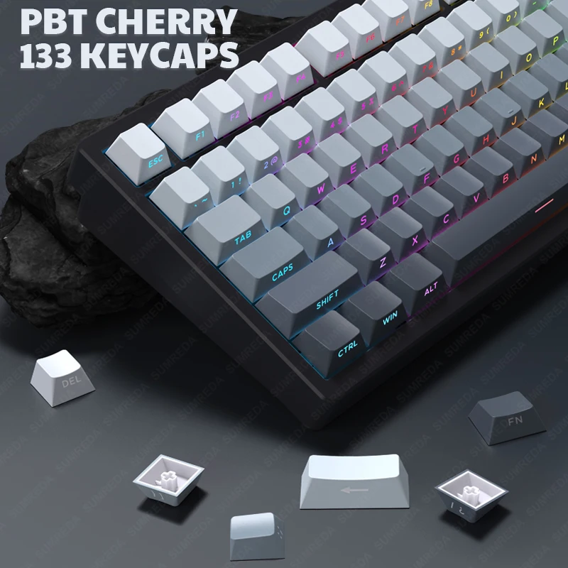 Wob Arco-íris 75 Keycaps 133 Teclas Gradiente Pbt Dye Sub Key Caps Cereja Perfil Keycaps para Sugar65 Leobog Hi75 Hi8 Teclado de Alumínio - Imagem 3