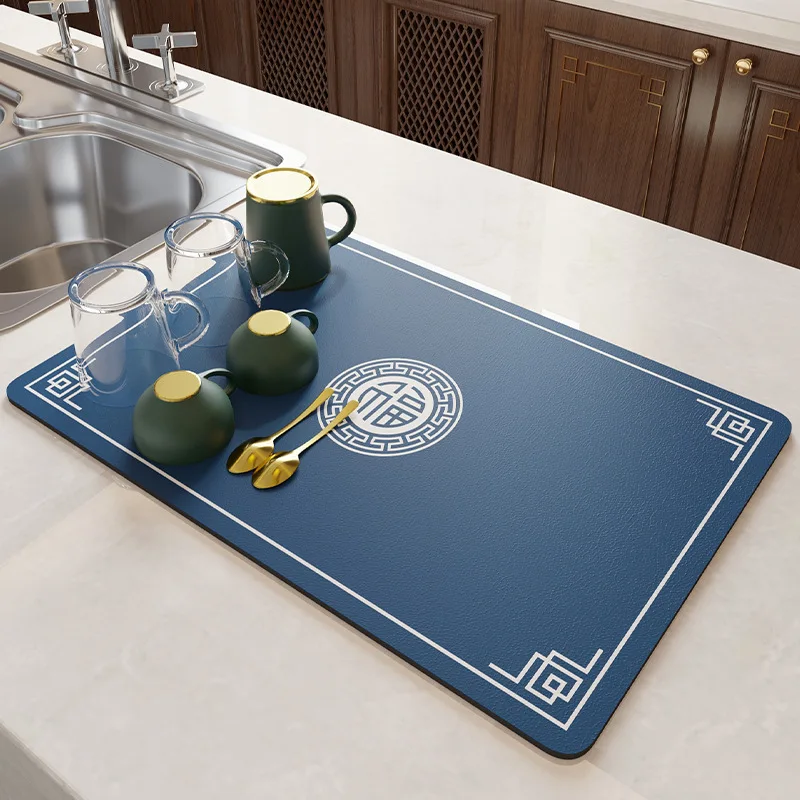 

Printed New Chinese Style Kitchen Drain Pads Absorbent Placemat Diatom Mud Draining Mat Dish Drying Mat Tableware Mat