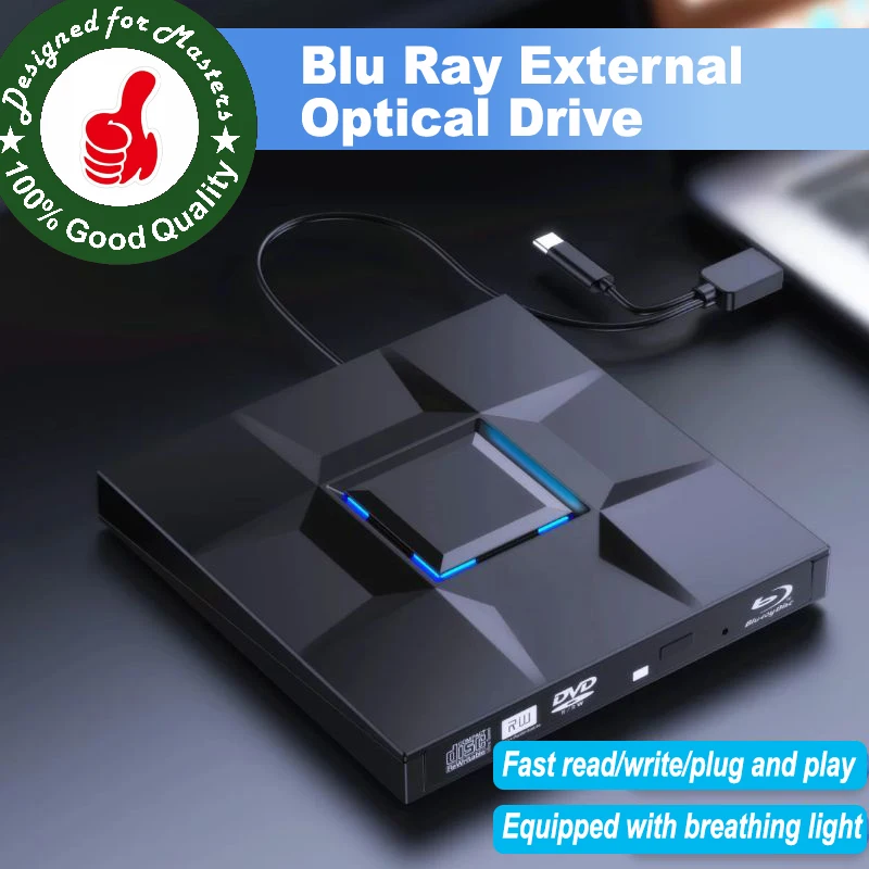 External CD/DVD Drive for Laptop with Light , USB 3.0 Type-C USB Portable player for CD DVD +/-RW Disk Drive CD ROM Burner