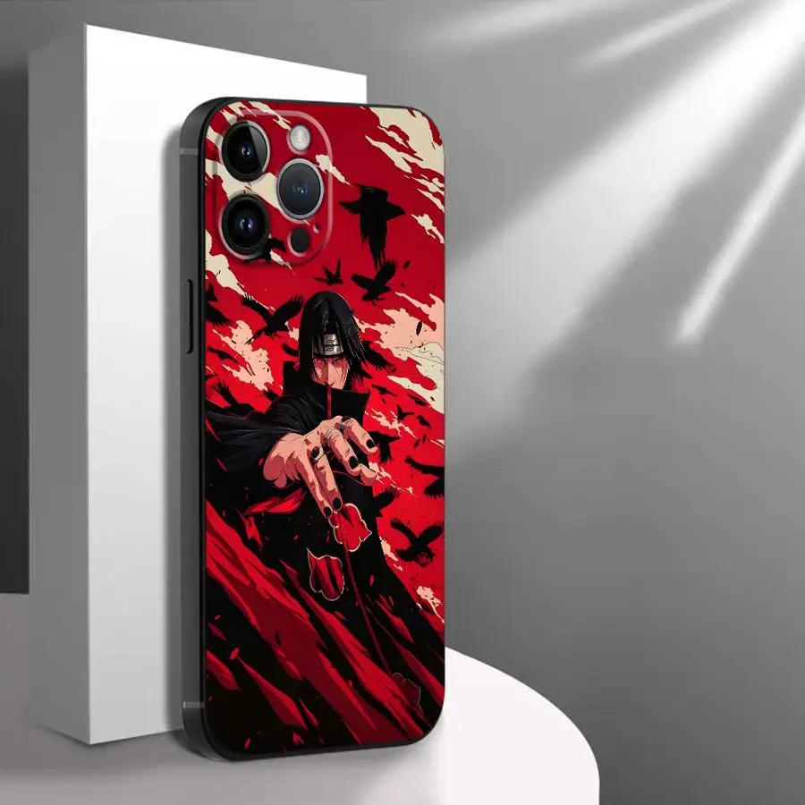 Sleek Black Soft Phone Cover with Cool Uchiha Itachi Design
