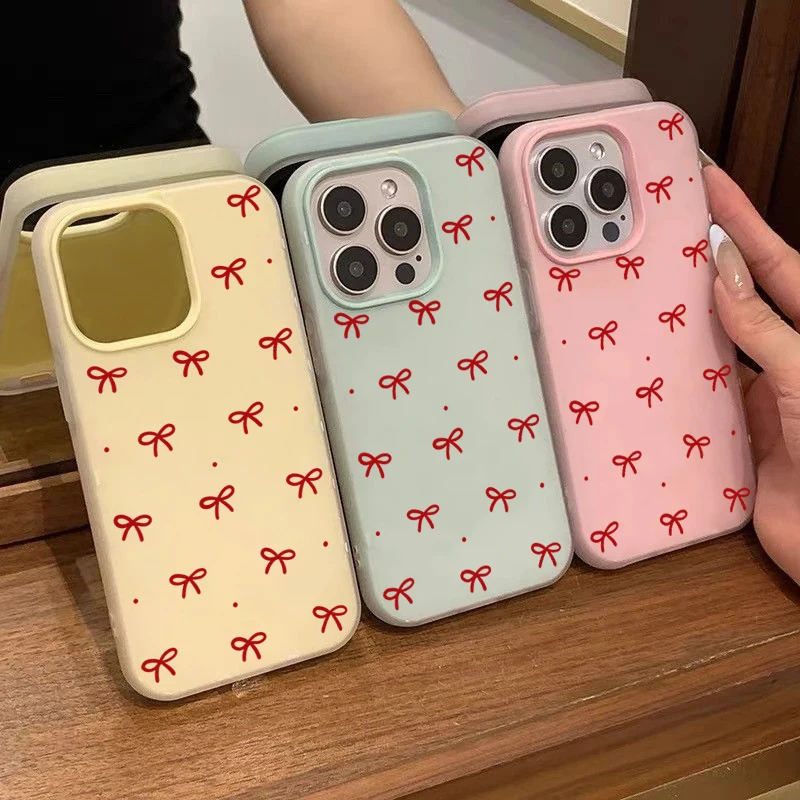 Charming Red Bow Print 2-in-1 Matte Jelly Phone Case Cover