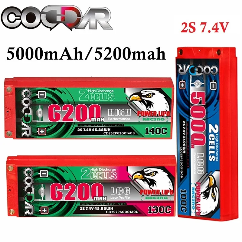 

CODDAR 2S 7.4V Lipo Battery 100C/130C/140C 5000mAh 6200mAh for Electric Drift Car RC Cars 1/10 Vehicles Tank Truck Boat Truggy