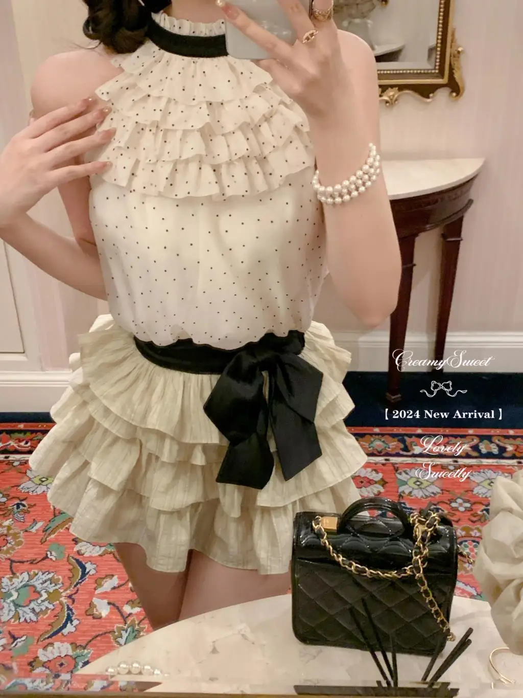 Y2K Polka Dot Two-piece Set Women Chiffon Halter Sleeveless Top Ruffles A-line Cake Mini Skirt Summer New Korean Fashion Outfits