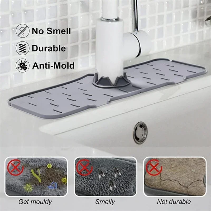 Kitchen Sink Splash Guard Silicone Faucet Handle Drip Catcher Tray Faucet Absorbent Mat Sink Protectors Kitchen Mat kitchen sink mat