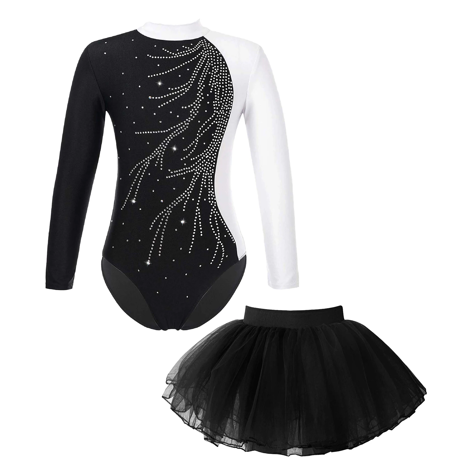 

Ballet Dance Leotard for Kids Girls Long Sleeve Shiny Diamonds Adorned Bodysuit Jumpsuit for Gymnastics Ice Skating Dancewear