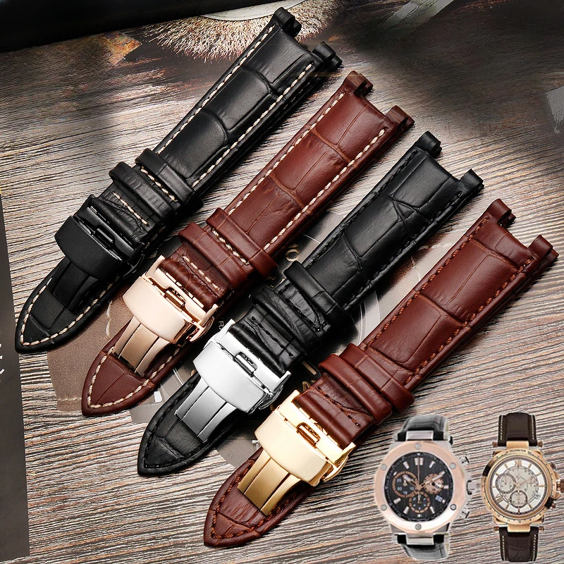 Cinturino Per Orologio In Pelle Bovina Nera Marrone Interfaccia Concava In Vera Pelle Per Gucci Guess Men 20 22Mm Cinturini Con Fibbia A Farfalla