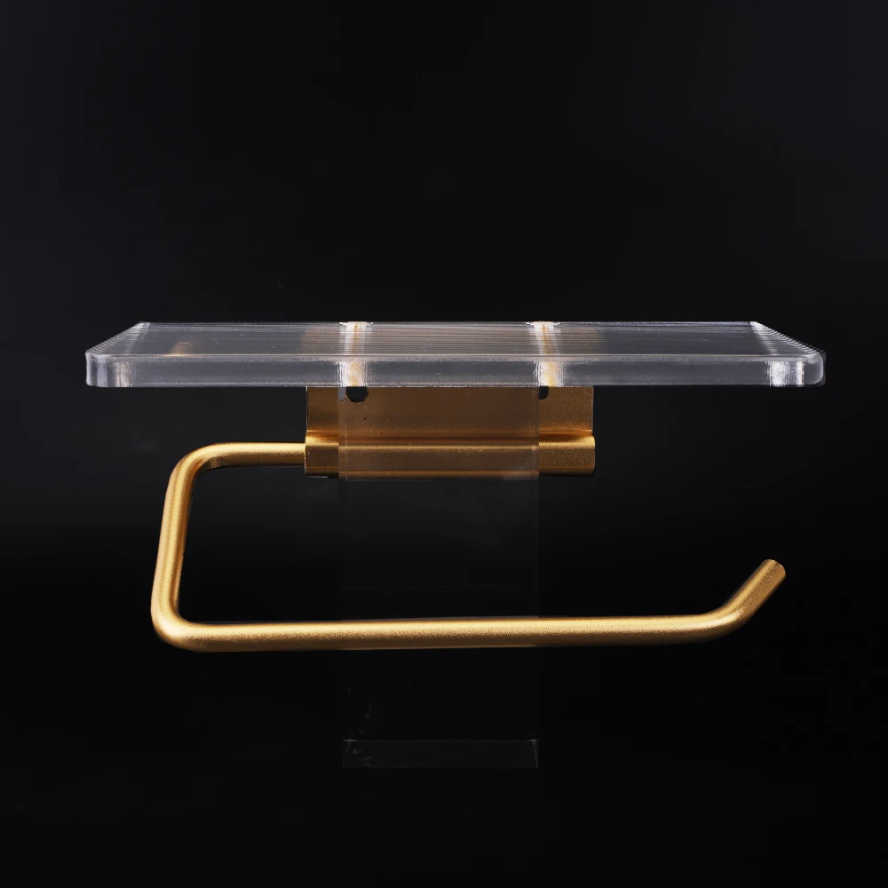 Toilet Paper Holder Luxury Gold Toilet Paper Holder With Shelf No Punching Acrylic Roll Paper Holder Tissue Hanger Bathroom Accessories