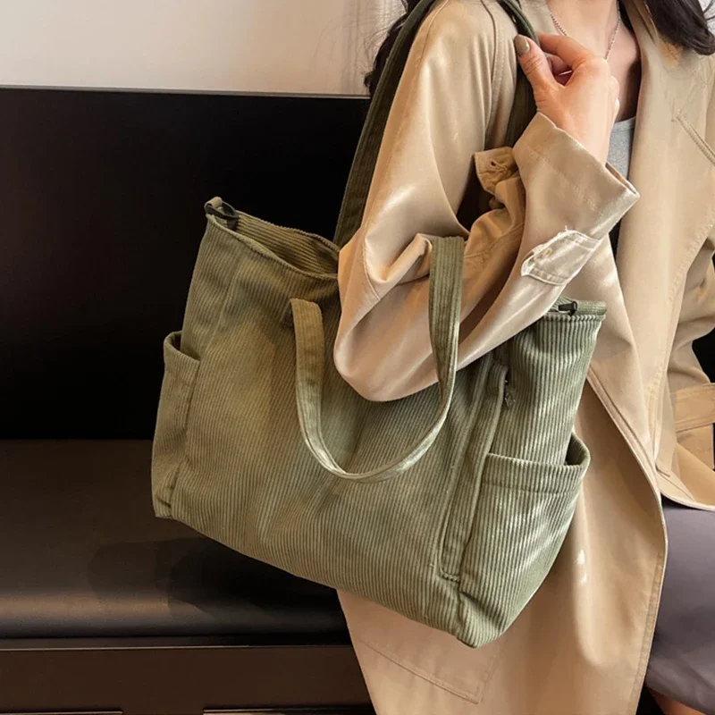 Corduroy Tote Bag Casual Look