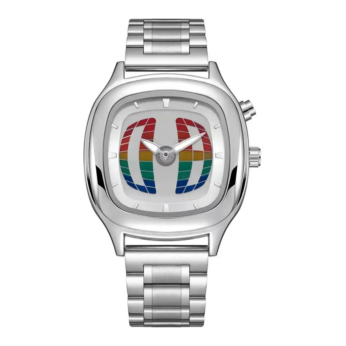 Enhanced Product Title:  
Men's Dynamic Design Red Quartz Watch with Dual Display and Steel Band