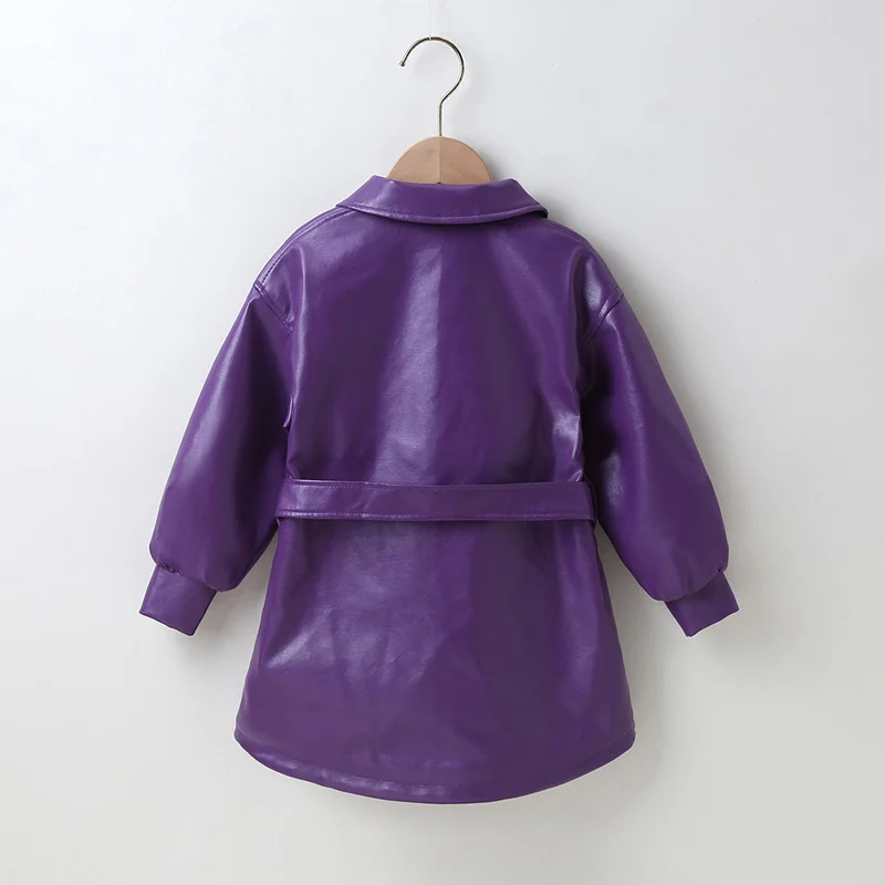 

Coat Girls Leather 3-7 Years Button Pocket Bow Girls Jackets New Fashion Spring Autumn Children's Clothing Girls Leather Jackets