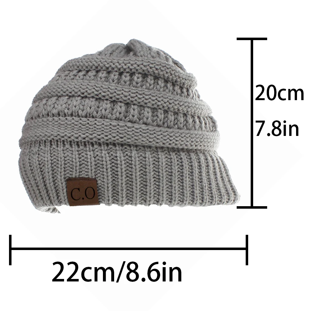 New Lady Knitted Hats for Women Girls Skiing Baseball Cap Openings Horsetail Hat 2