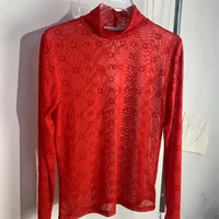 See Through Brand Women Tops Tulle Mesh Versatile Long Sleeve Moon Flocked Shirt Casual Thin  Blouses Y2k Sexy Sheer Blusas 959P - Image 6