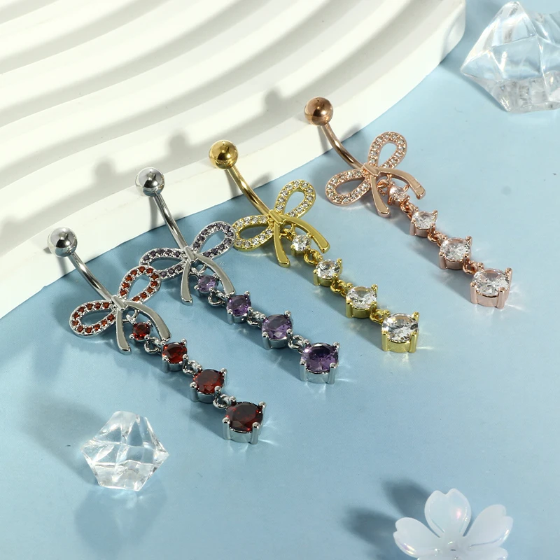wholesales long Bow Dangle Belly Button Piercing Navel piercing jewelry 50pcs mix color 14g navel rings for women