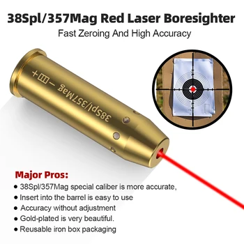 38SPL/357MAG Optics Cartridge Red Dot Laser Bore Brass 9MM Bore Boresighter For Pistol Rifle Scope Hunting Accessories 6 Batte 6