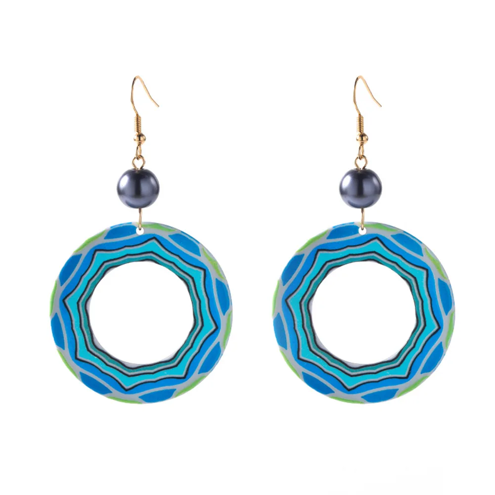 Shein Orecchini Transfrontalieri Autunno Primavera Estate Orecchini Acrilici Stampati Rotondi Accessori Geometrici Rosa