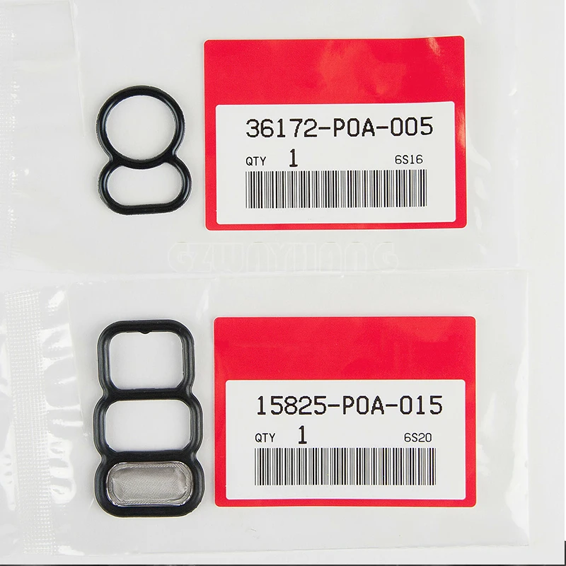 Upper + Lower Spool Valve VTEC Solenoid Gasket Filter for 1994-2002 Honda Accord 4cyl 36172-P0A-005 15825-P0A-005 rubber gasket